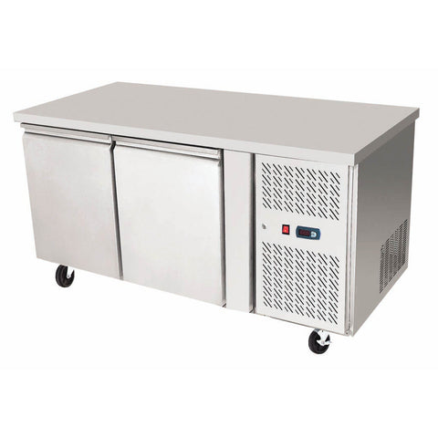 Tavolo refrigerato 2 porte in acciaio inox con alzatina, temperatura 0°/+8°C, con motore